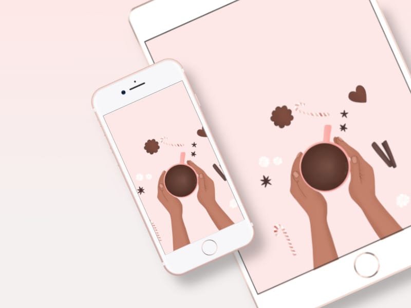 Smartphone and tablet mockups with the previously described illustrations on them