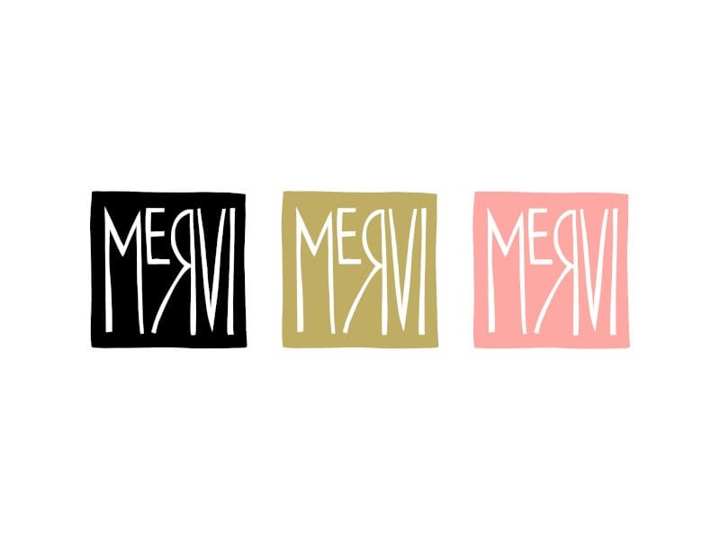The new Mervi logo in black, green and pink on white